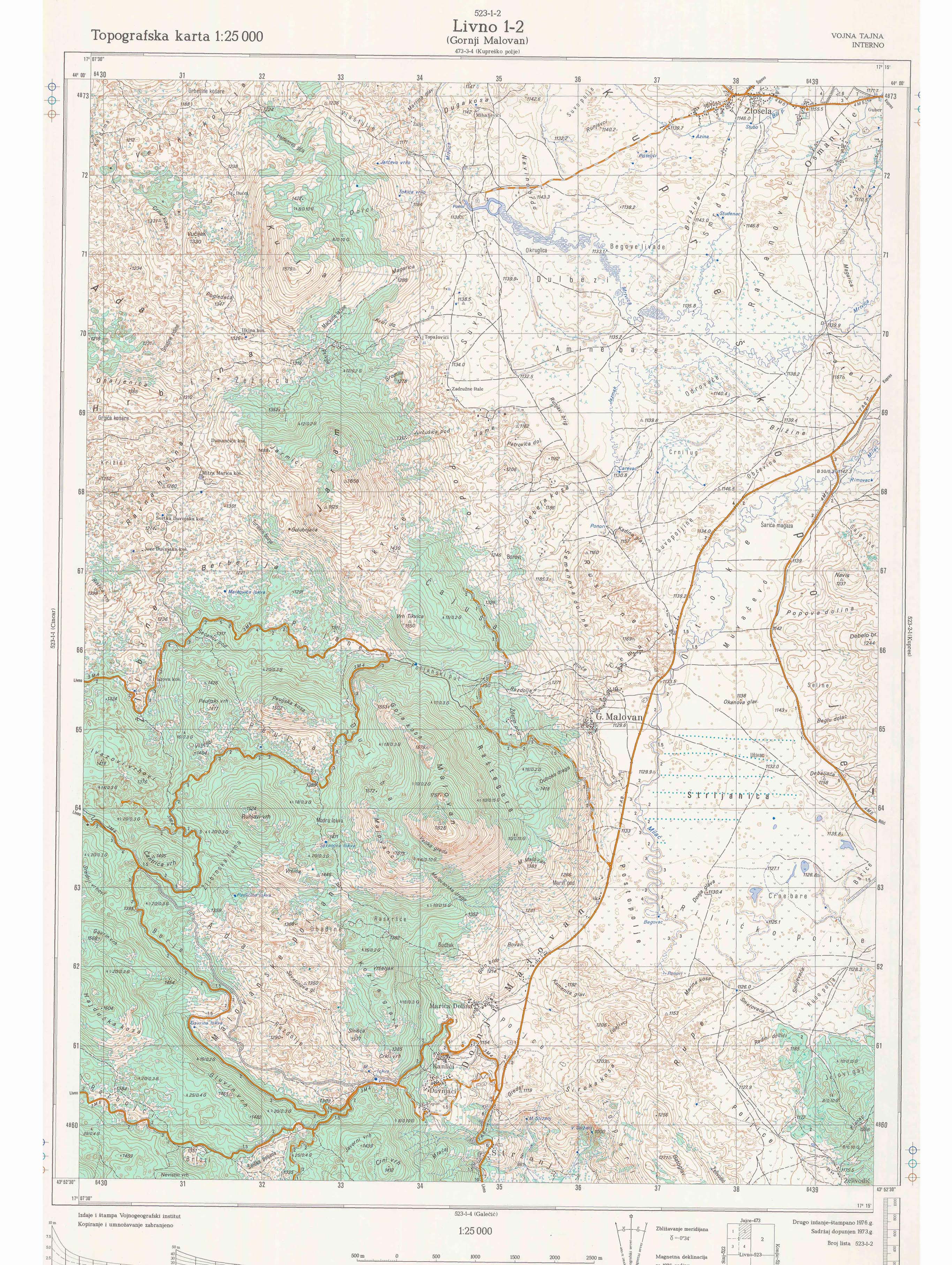  topografska karta BiH 25000 JNA  Gornji Malovan